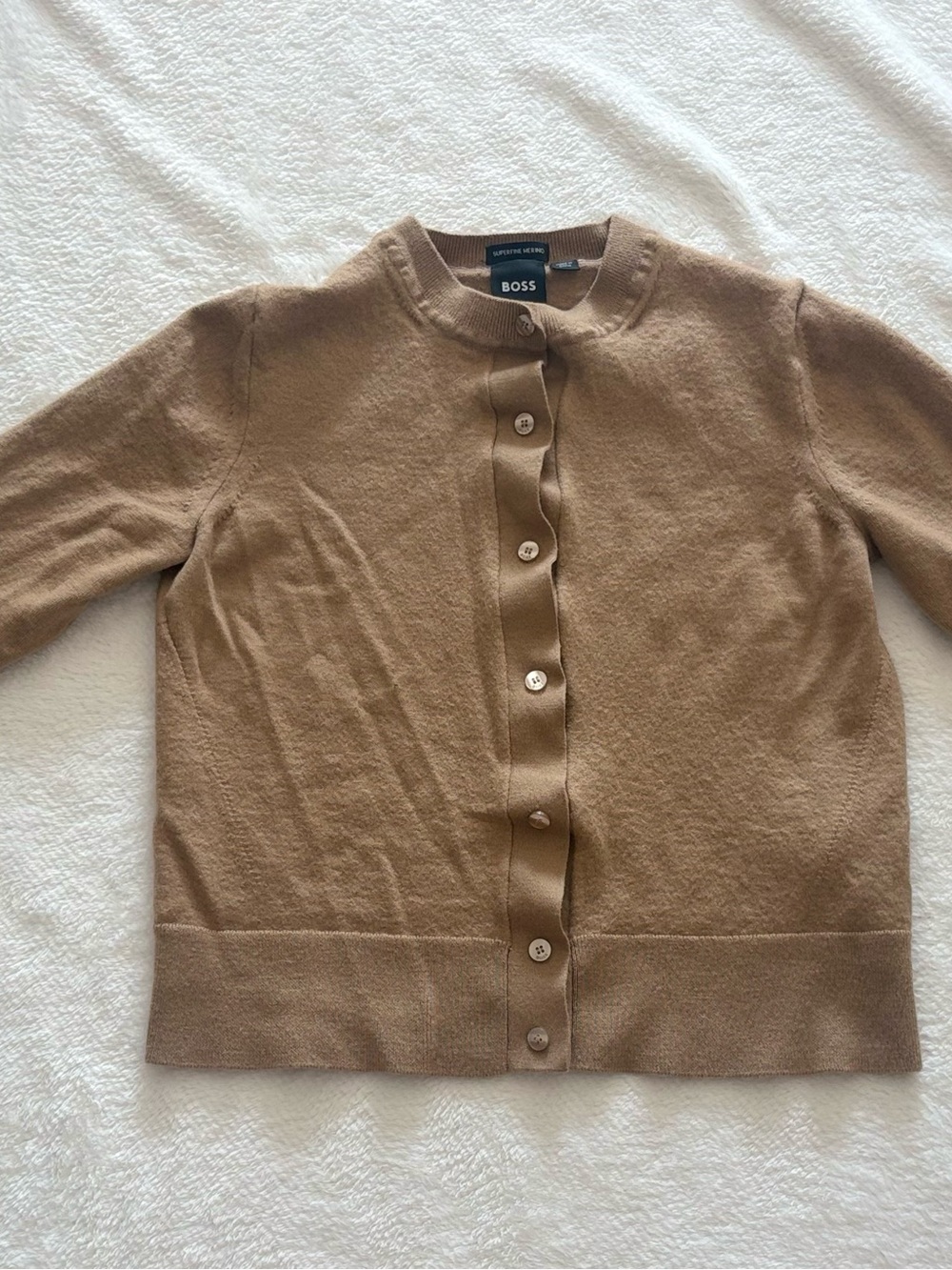 BOSS Camel Button-Front Wool Blend Cardigan